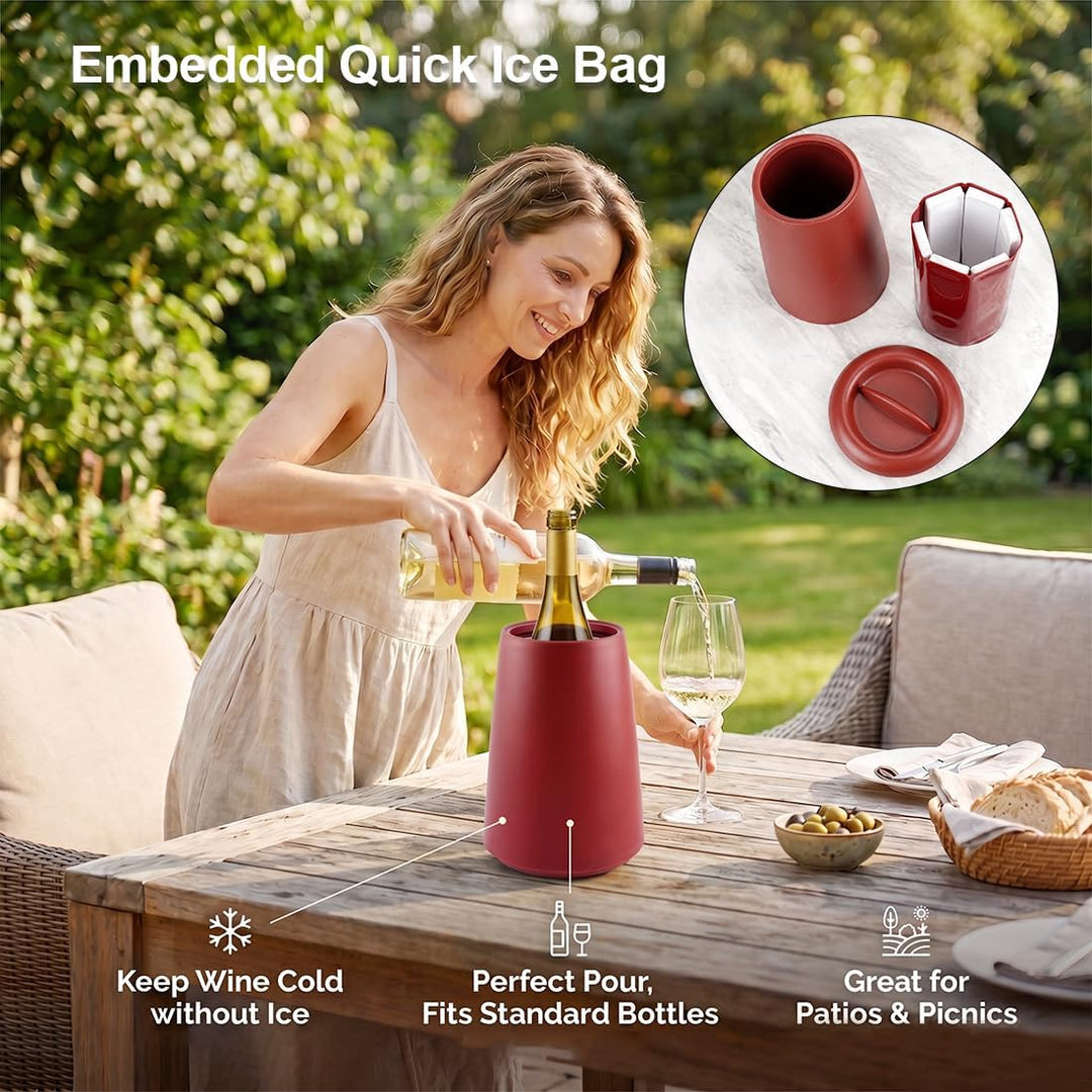 Weinkühler Flaschenkühler Rot, Doppelwandiger Wine Cooler mit Kühlakkus für Wein, Champagner &amp; Sekt,