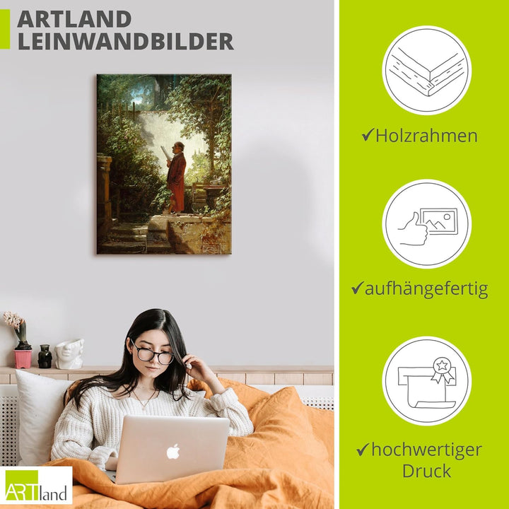 ARTland Leinwandbilder Wandbild Bild auf Leinwand 45x60 cm Wanddeko Idyll Garten Terasse Pflanzen Mo