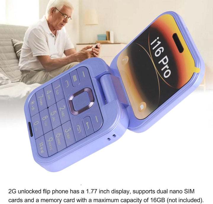 2G Klapphandy für Senioren, 2 SIM-Karten, Kleines Display, Faltbares Handy mit LED-Taschenlampe, Rüc