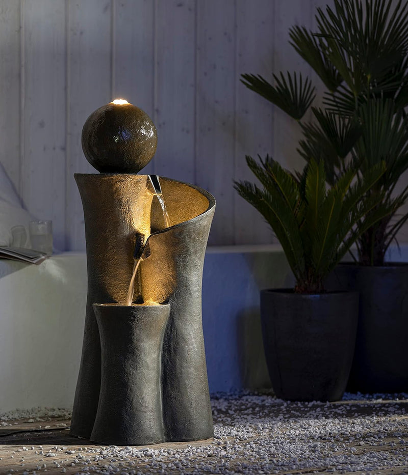 Dehner Gartenbrunnen Acapulco mit LED Beleuchtung, ca. 100 x 45 x 42.5 cm, Polyresin, grau/braun