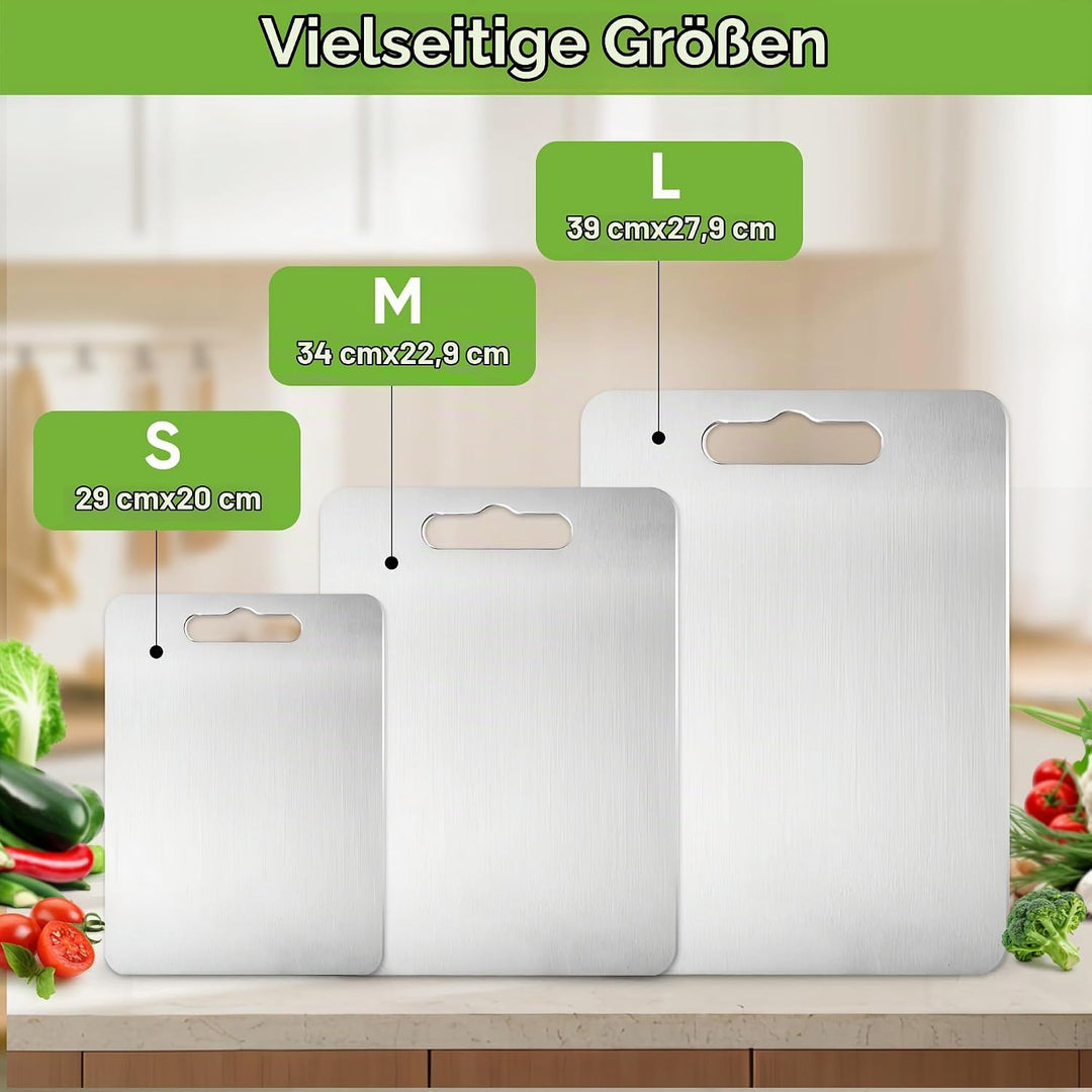 3 Stück Titan Schneidebrett, Edelstahl Titanium Cutting Board Doppelseitiges Lebensmittel Grade Schn