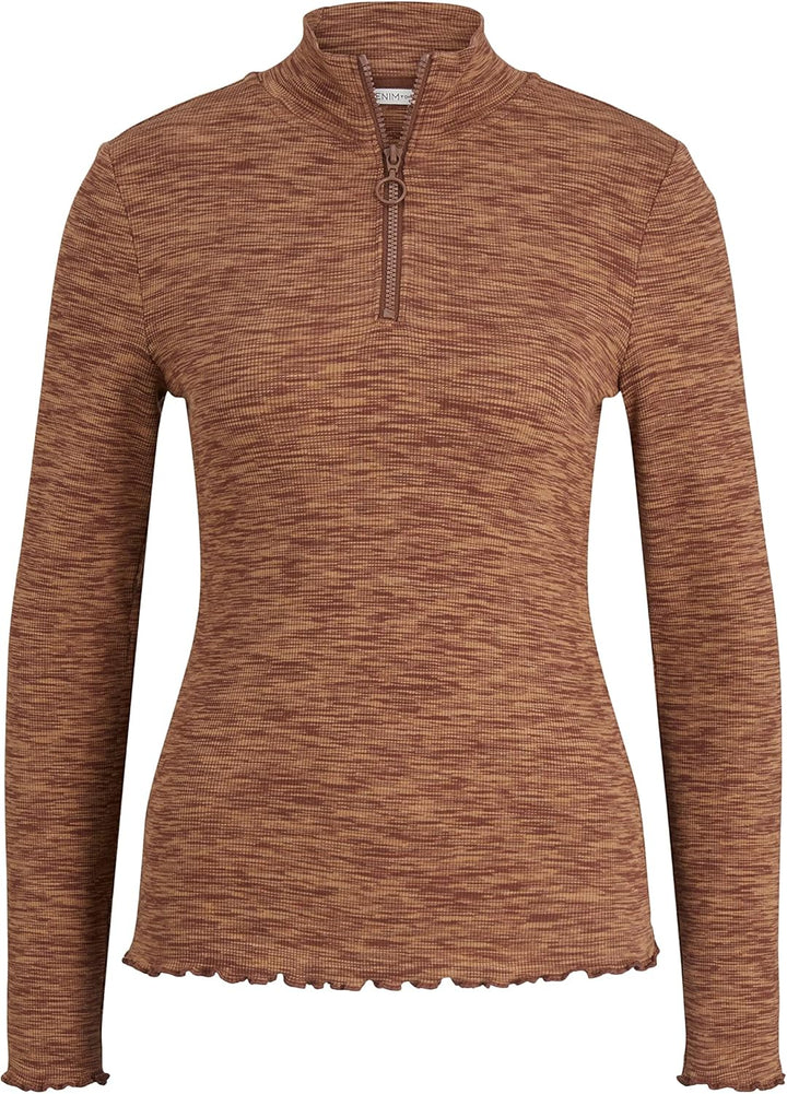 TOM TAILOR Denim Damen Langarmshirt mit Reissverschluss M 30850 - Space Dye Melange, M 30850 - Space