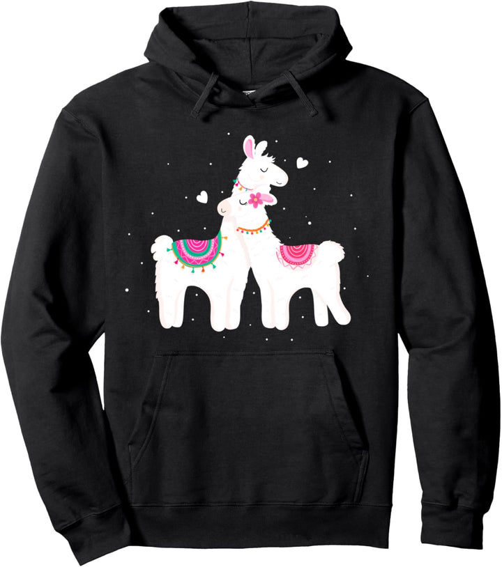 Lama Blumen Herz Alpaka Valentinstag Pullover Hoodie
