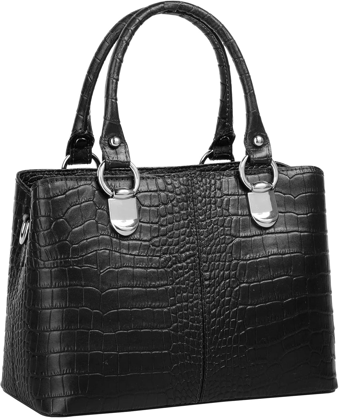 Umhängetasche Echt Leder Damen Made in Italy, Kroko-Optik Handtasche, Damen Schultertasche, elegante
