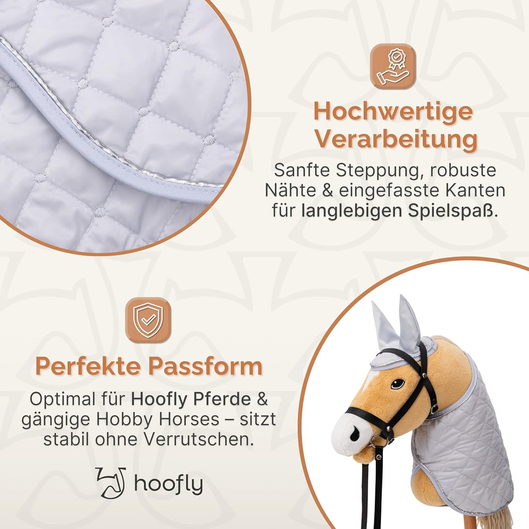 Hobby Horse Zubehör Set – Decke &amp; Fliegenhaube in Grau für Hobby Horses [TÜV geprüft] – Hochwertige