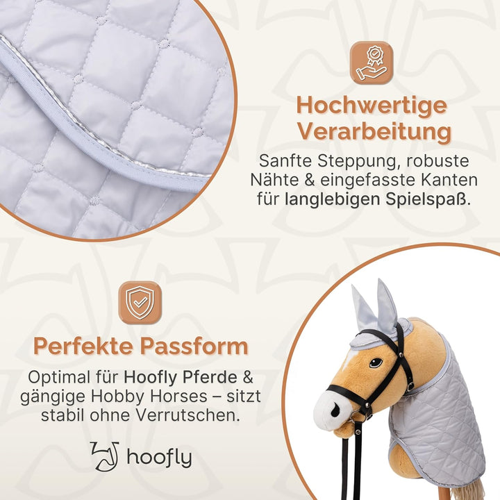Hobby Horse Zubehör Set – Decke &amp; Fliegenhaube in Grau für Hobby Horses [TÜV geprüft] – Hochwertige
