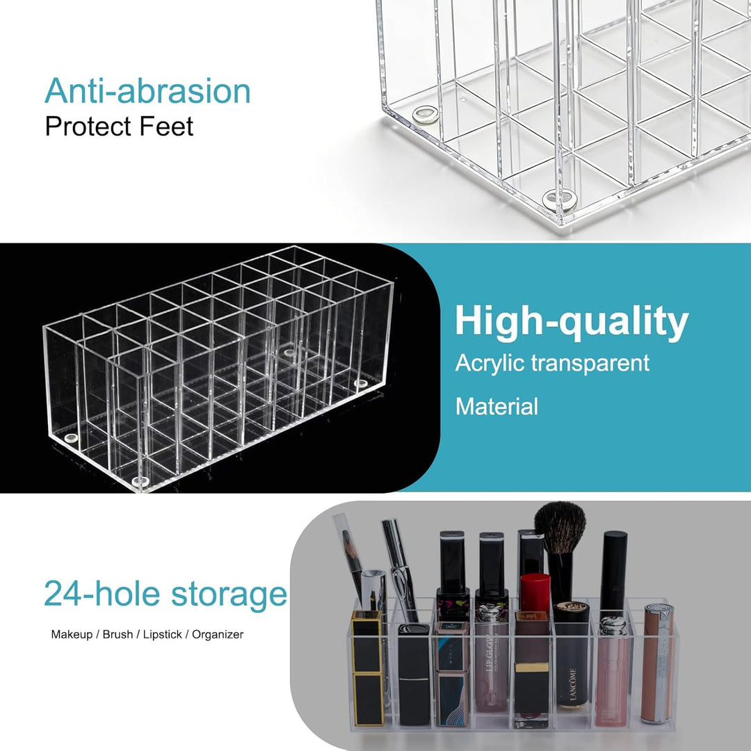 Lippenstift Organizer Aufbewahrungsbox mit 24 Plätzen, Acryl-Lipgloss-Ständer, für Pinsel, Lippensti