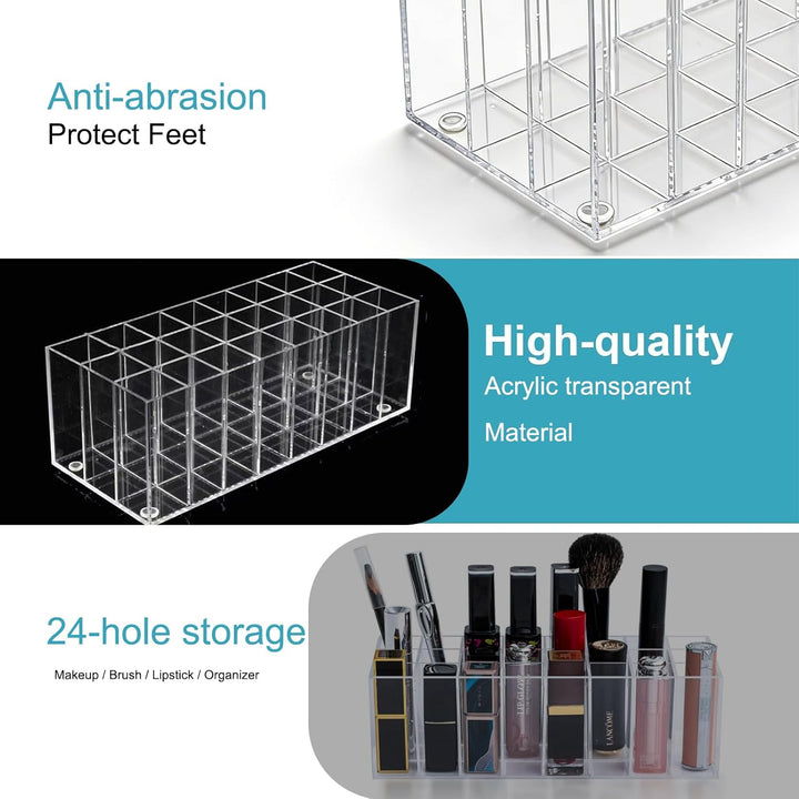 Lippenstift Organizer Aufbewahrungsbox mit 24 Plätzen, Acryl-Lipgloss-Ständer, für Pinsel, Lippensti