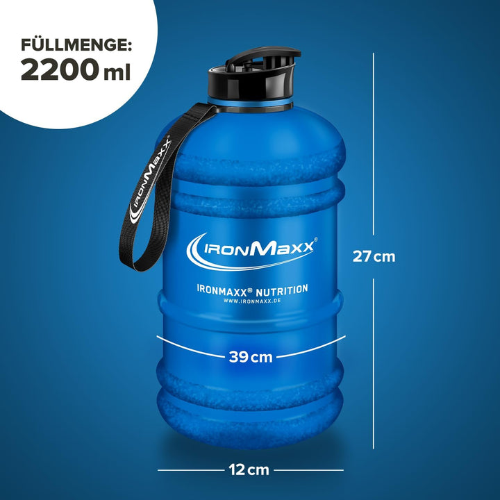 IronMaxx Water Gallon - Frosted Blue 2200ml | BPA & DEHP frei | auslaufsichere Trinkflasche mit Mess