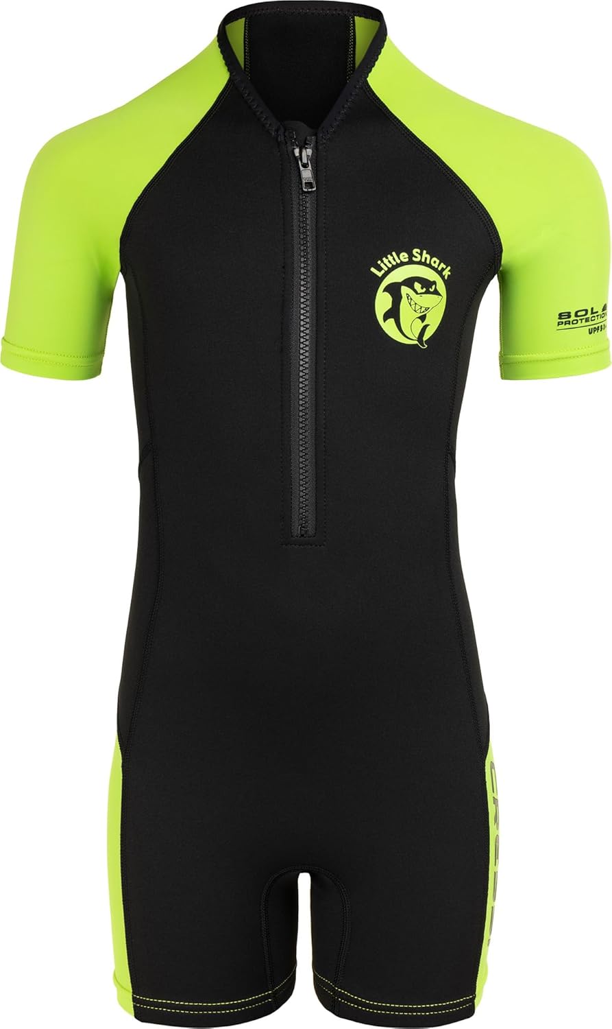 Cressi Little Shark Jr Shorty 2mm Neoprenanzug für Kinder Schwarz/Lime 11/12 Jahre Kurzarm, Schwarz/