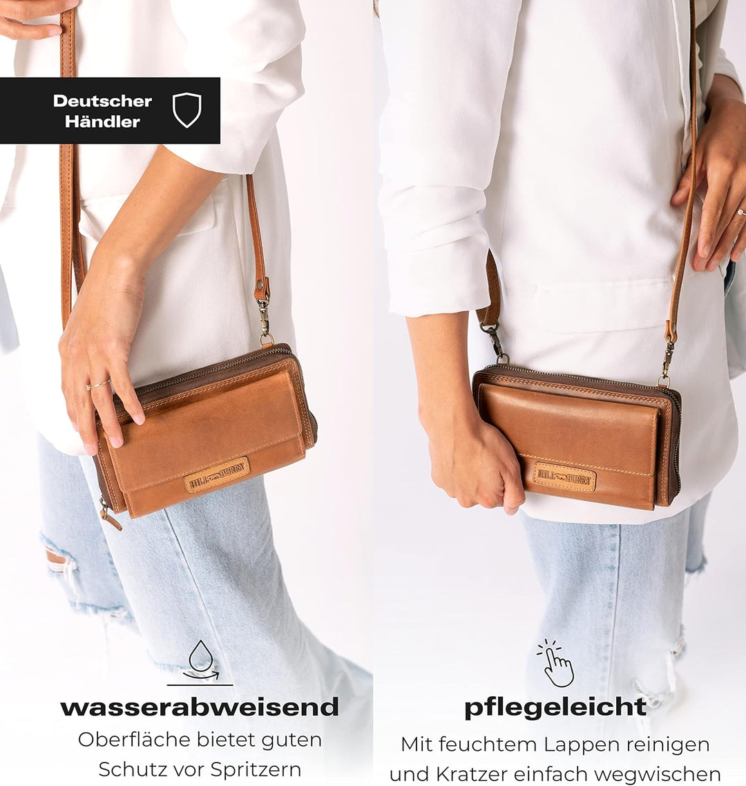 Hill Burry Leder Handy Portemonnaie Saira I Wallet | Umhängetasche | Handy-Geldbörse aus hochwertige