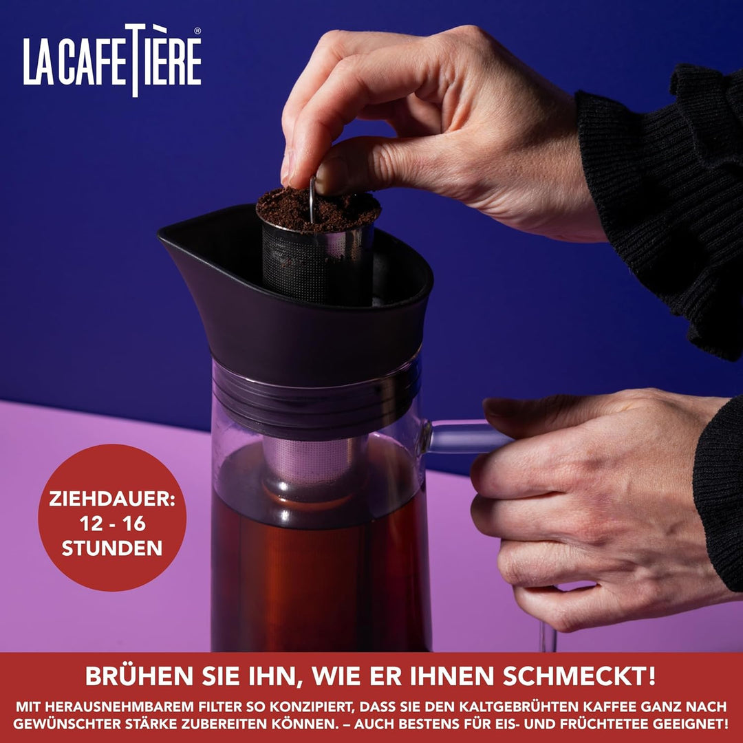 La Cafetière Kaffeebereiter zum Kaltbrühen, mit Netzfilter, spülmaschinenfest, Krugdeckel mit Ausgie