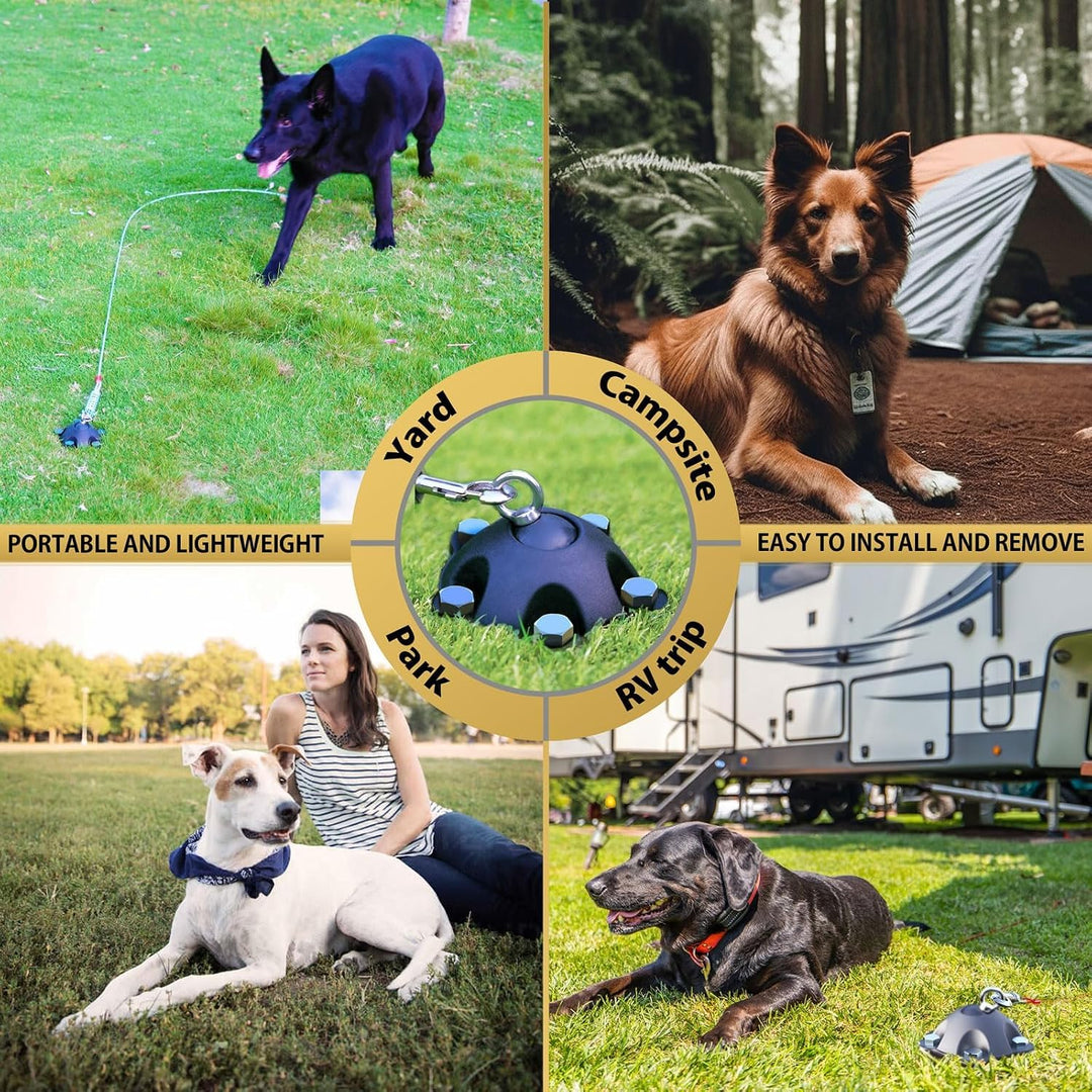 Patentierter 360° drehbarer Hundeanker für Hunde bis zu 68 kg – Hundeleine und Pfahl mit 5 Schrauban
