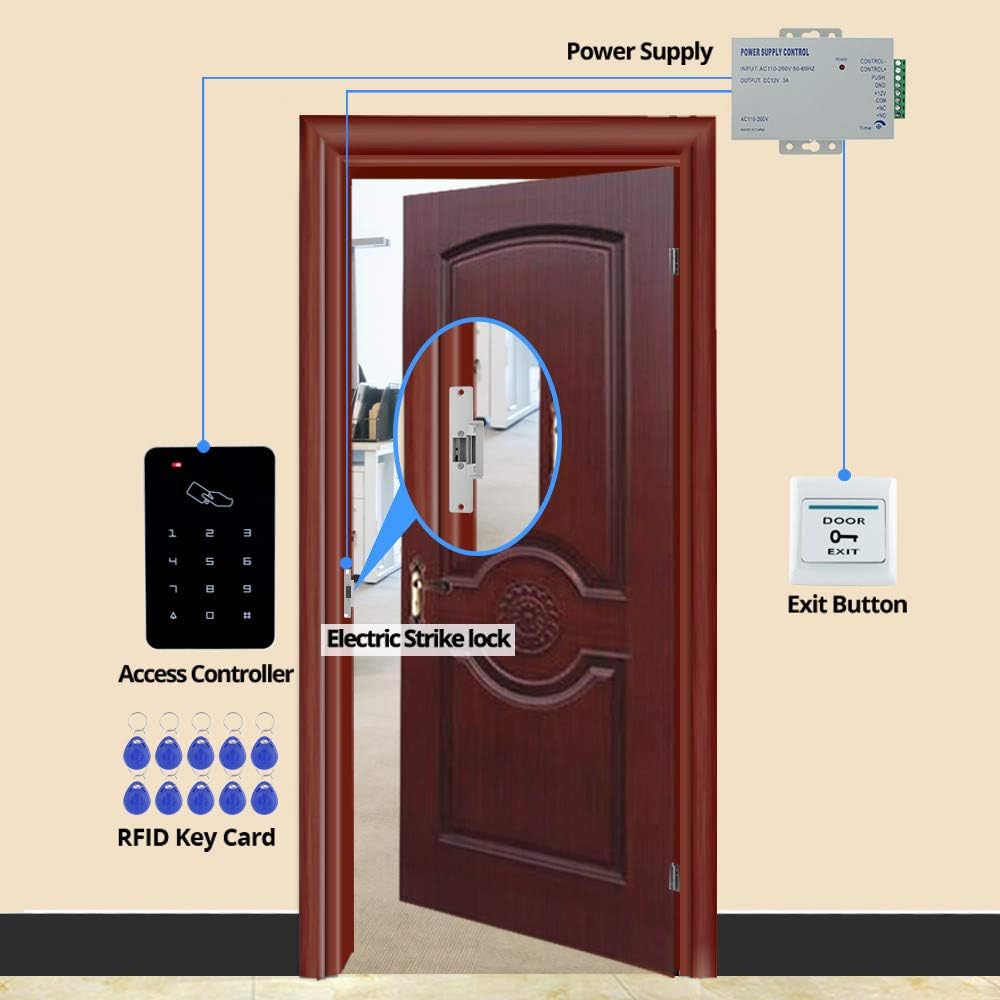 KDL Komplettes RFID-Zutrittskontrollsystem-Kit mit Stand-Along-Tastatur und Schliesser, DC12V / 3A-N