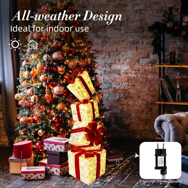 CCLIFE LED Geschenkbox 4er Set Weihnachten Weihnachtenbox Beleuchtete Lichterkette batteriebetrieb W