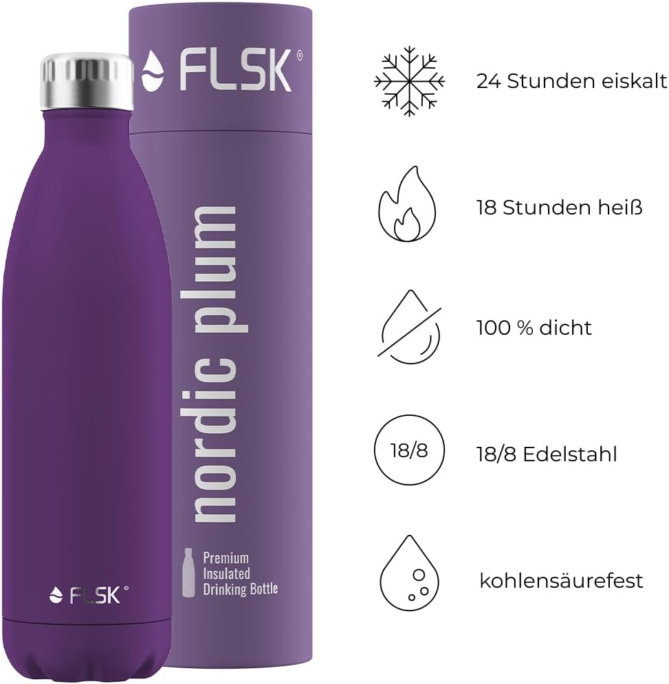 FLSK Trinkflasche – Premium Edelstahl Thermosflasche – 100% auslaufsicher & kohlensäuregeeignet – hä