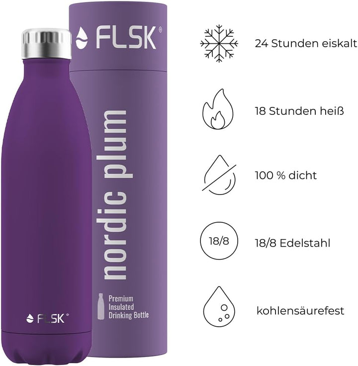 FLSK Trinkflasche – Premium Edelstahl Thermosflasche – 100% auslaufsicher & kohlensäuregeeignet – hä