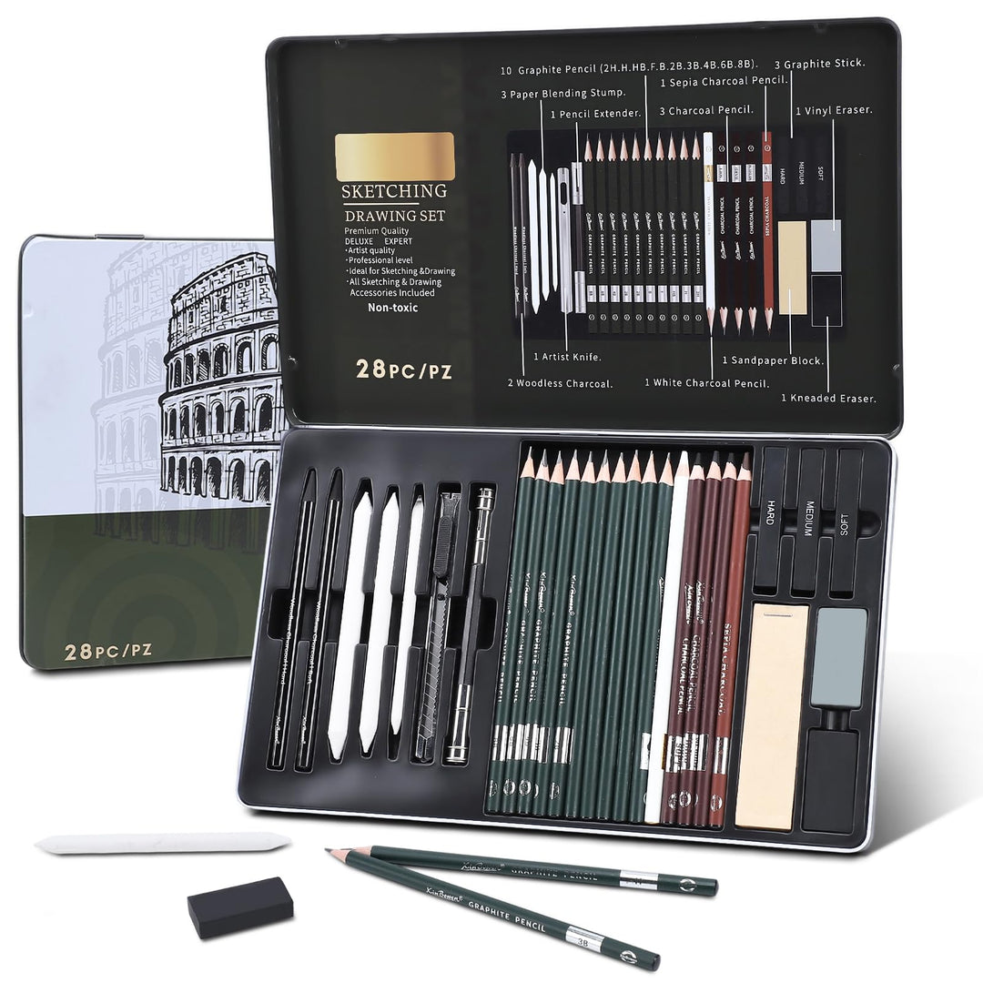 Skizzen Zeichen Bleistift Set, Zeichenset,Zeichenstifte Professionell Zeichenset Malset mit Graphits