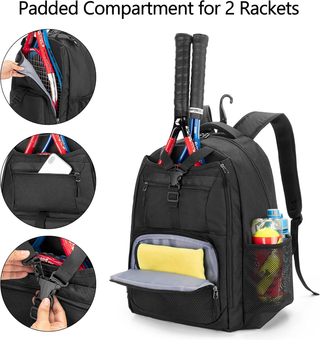 DSLEAF Tennistasche für 2 Schläger, Tennisrucksack mit separatem Schuhfach für Sporttraining, Fitnes
