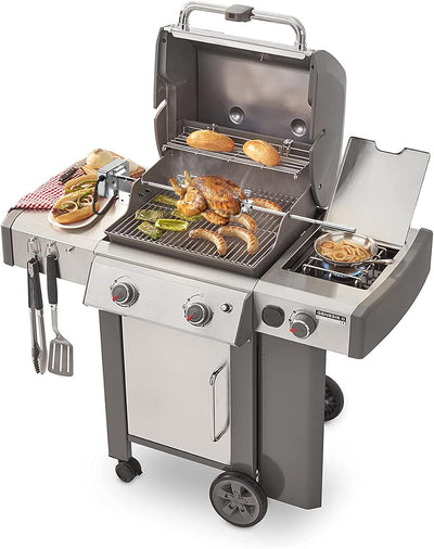 Onlyfire BRK-6034 Edelstahl Grill Drehspiess komplettes Set, Rotisserie Einsatz für Weber Genesis II