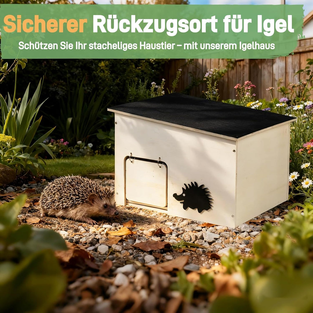 Igelhaus Holz mit Rattenklappe, Gross Igelhotel mit Boden und Labyrintheingang - Igelhütte Hedgehog