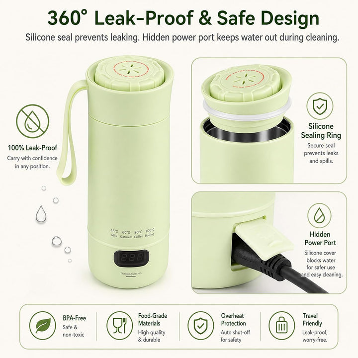 Elektrischer Reisewasserkocher Klein 400ML, 4 Temperatureinstellung | Mini Wasserkocher Automatische