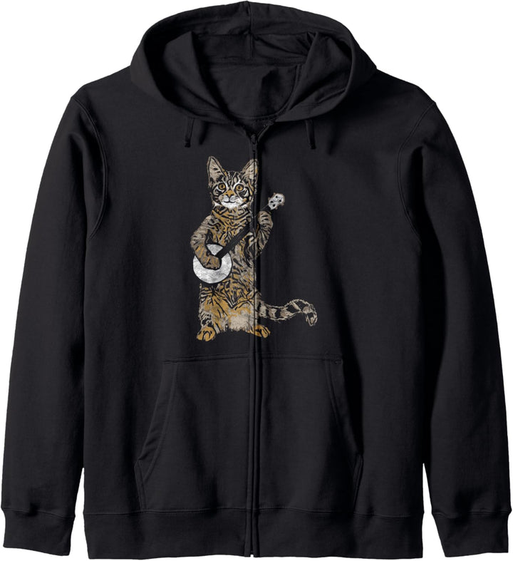 Banjo Cat - Funny Retro Style Bluegrass Tabby Cat Kapuzenjacke