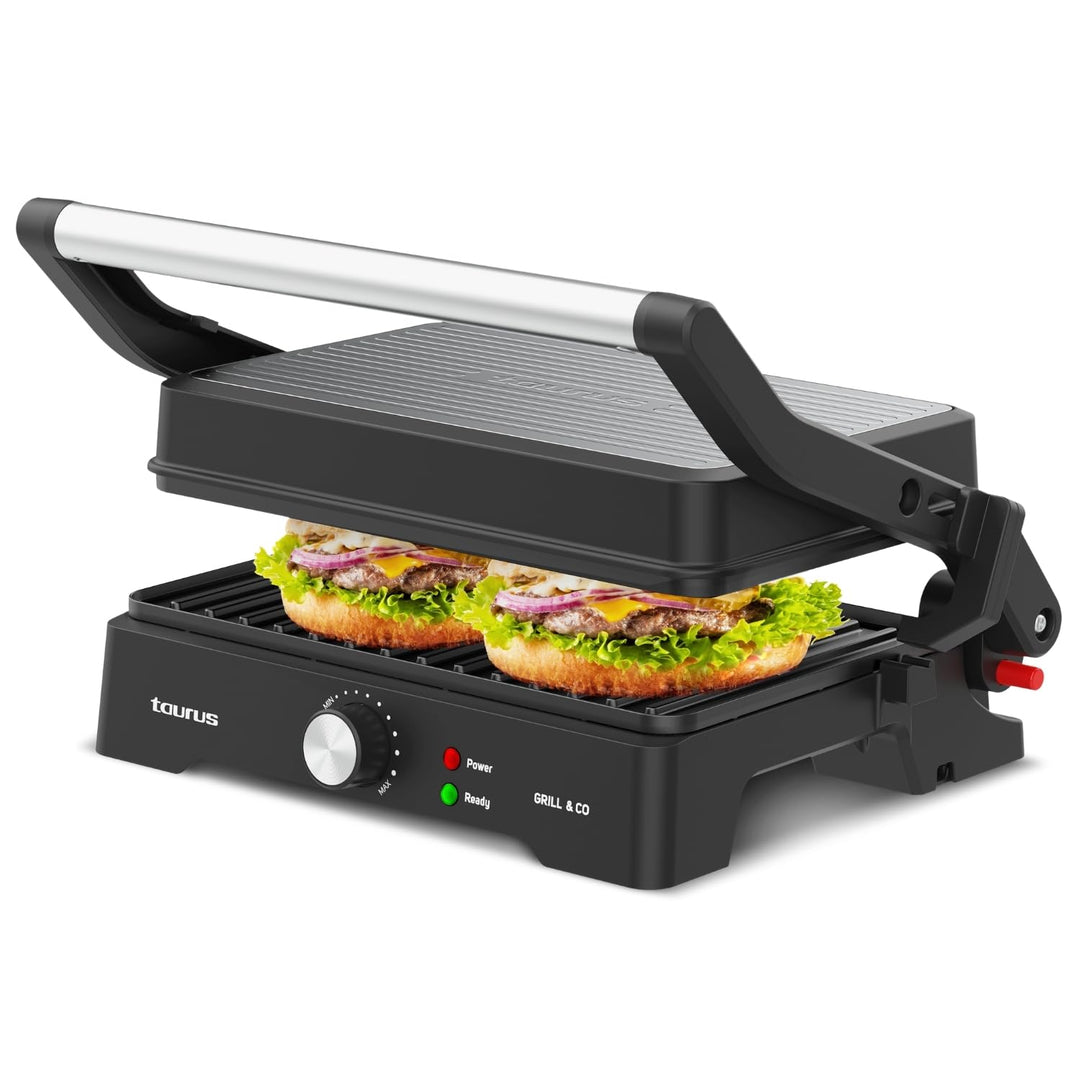 Taurus - Elektrischer Kontaktgrill Grill&Co GR1500X | 1500W | Antihaftplatten 27,5 x 17,3 cm | 180°