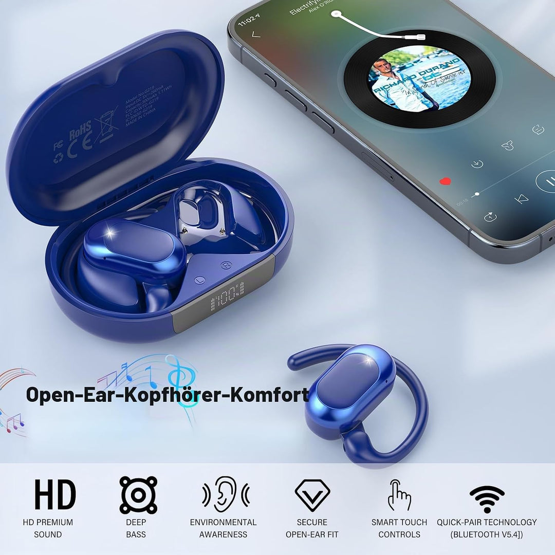 Open Ear Kopfhörer Bluetooth 5.4, 2026 Bluetooth Kopfhörer mit 14,2 mm Treiber, 36Std Ohrhörer Tiefe