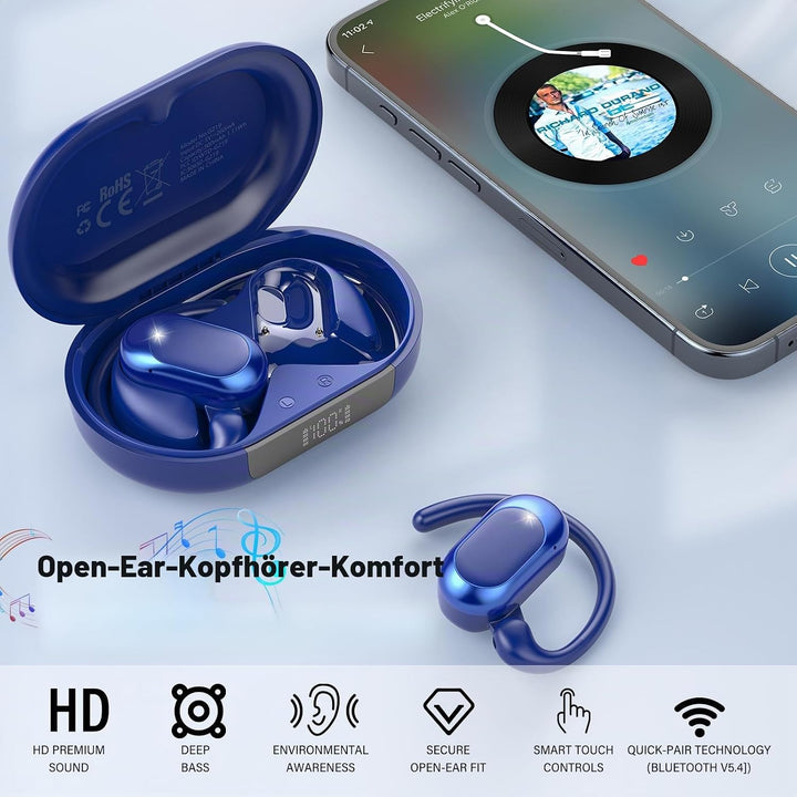 Open Ear Kopfhörer Bluetooth 5.4, 2026 Bluetooth Kopfhörer mit 14,2 mm Treiber, 36Std Ohrhörer Tiefe