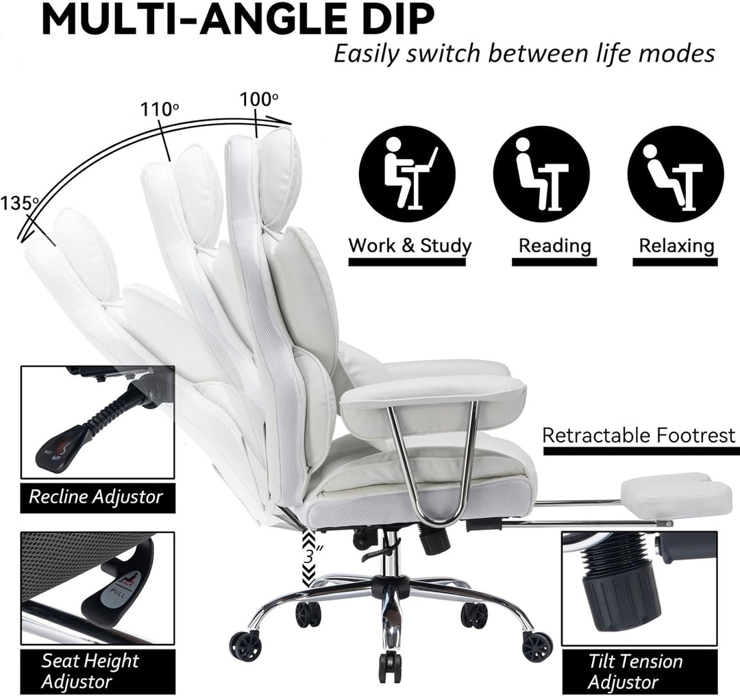 Efomao bürostuhl, PU Leder bürostuhl ergonomisch, Chefsessel mit Lendenwirbelstütze und hoher Rücken