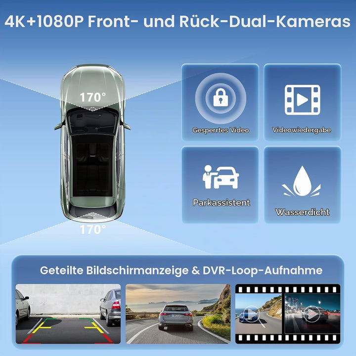 8.88 Zoll CarPlay Display für Apple CarPlay &amp; Android Auto mit 4K Frontkamera &amp; 1080P HD Rückfahrkam