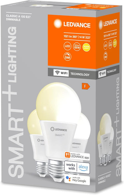LEDVANCE Smarte LED-Lampe mit WiFi-Technologie für E27-Sockel, matte Optik ,Warmweiss (2700K), 1521