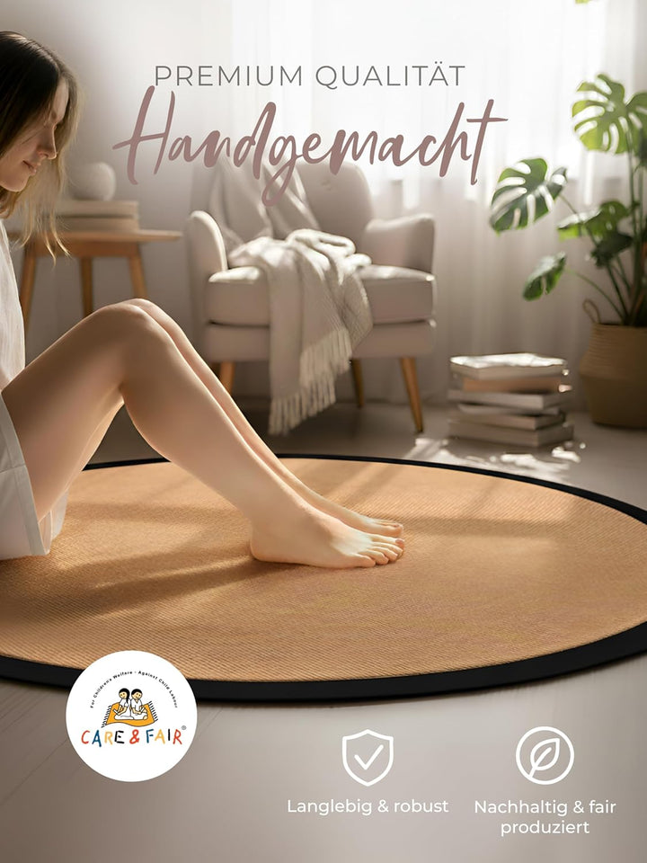 carpetfine Sisalteppich Rund Schwarz Ø 80 | Moderner Teppich für Wohn- und Schlafzimmer Ø 80 cm Schw