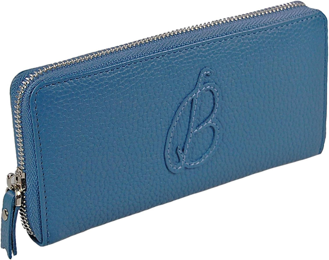 GoBago Damen Geldbörse Leder Portemonnaie Geldbeutel Damenbörse mit RFID Schutz (Blau), Blau
