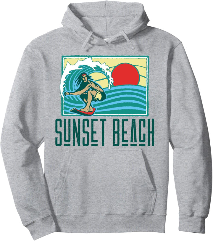 Sunset Beach Hawaii Vintage Surfer & Wave Retro Pullover Hoodie