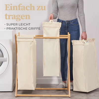Hennez Wäschesammler XXL - Wäschekorb 3 Fächer - Wäschesortierer Wäschebox - Holz - Wäschetrenner Be
