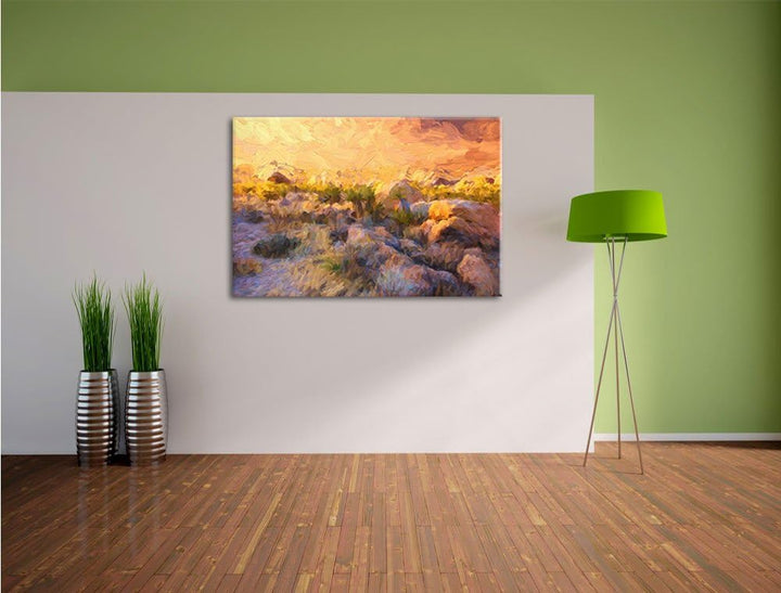 Pixxprint Joshua Wüste im Sonnenuntergang als Leinwandbild/Grösse: 100x70 / Wandbild/Kunstdruck/fert