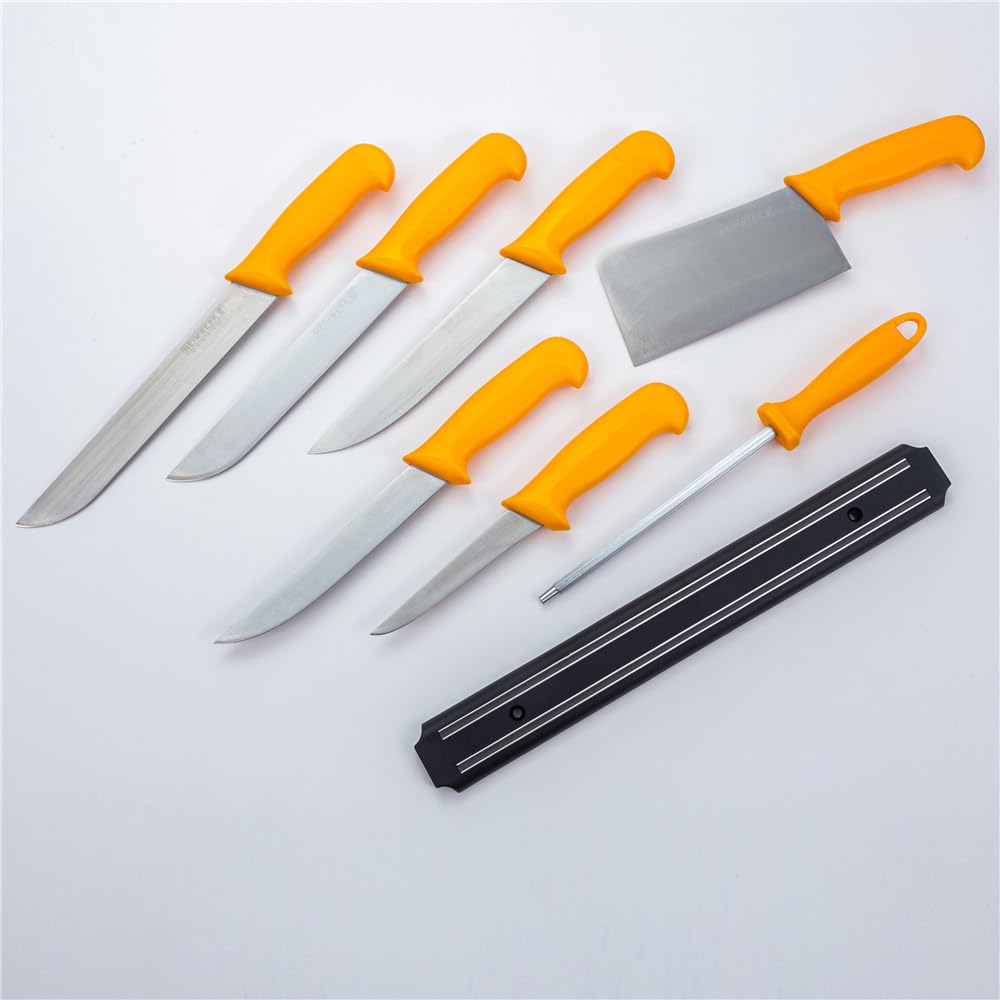 HOOZ Profi Fleischermesser Set 8-teilig mit Magnetstreifen - Scharfe Edelstahlmesser für Fleisch, Fi