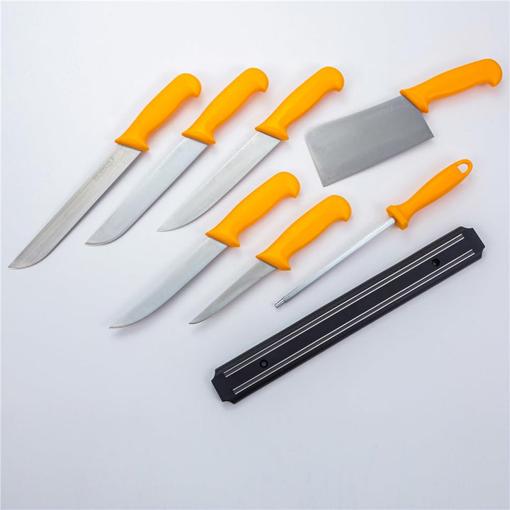 HOOZ Profi Fleischermesser Set 8-teilig mit Magnetstreifen - Scharfe Edelstahlmesser für Fleisch, Fi