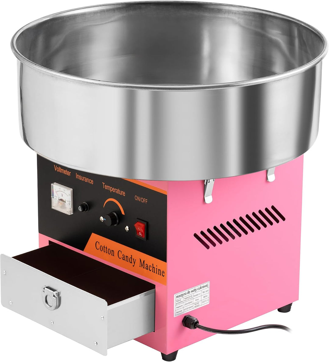 Professionelle Zuckerwattemaschine 980W – Elektrische Zuckerwatte Maschine aus Edelstahl mit Tempera