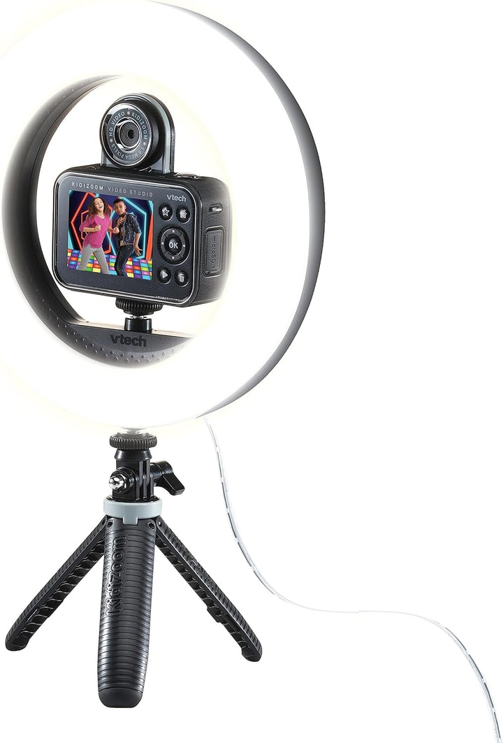 VTech KidiZoom Video Studio Deluxe Bundle – Kinderkamera mit Greenscreen, Stativ, Ringlicht, Handsch