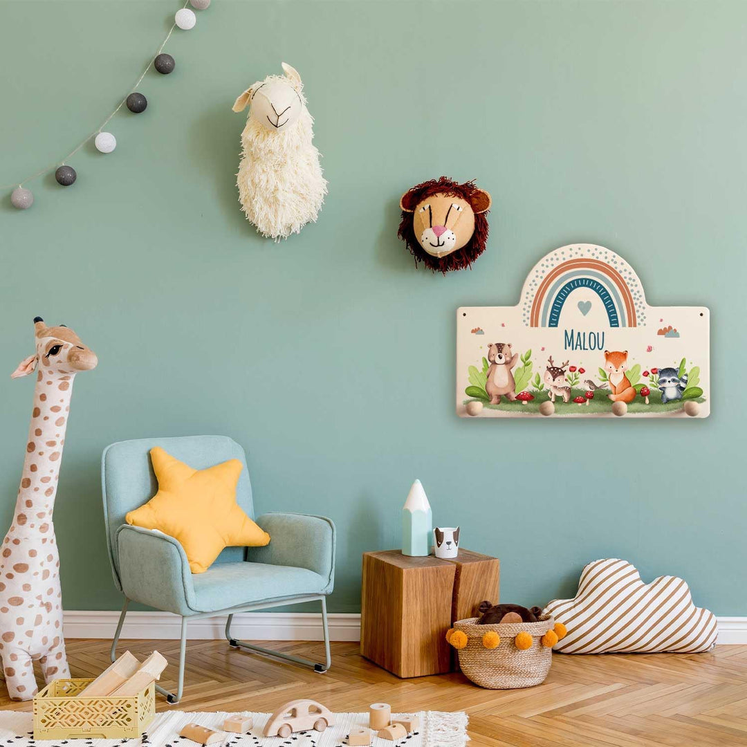 GRAVURZEILE Personalisierte Kindergarderobe - Tiergruppe Waldtiere - Personalisiert mit Name - Garde