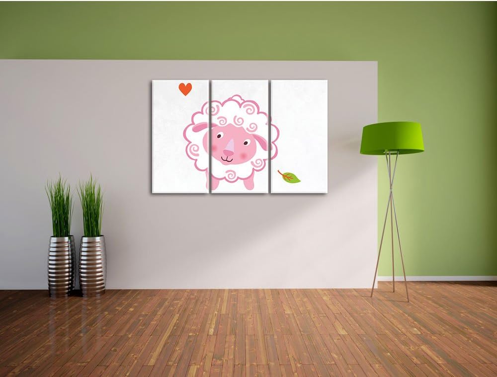 Pixxprint Niedliches Schaf als Leinwandbild/Grösse: 3 Teilig (120x80) cm/Wandbild/Kunstdruck/fertig