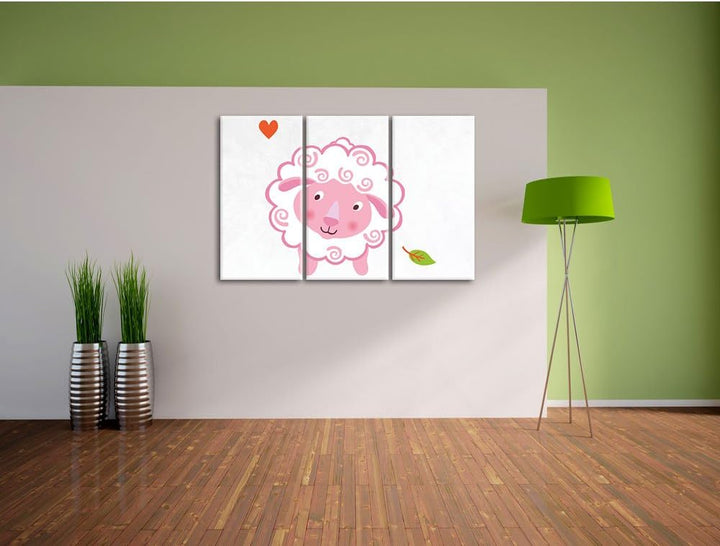 Pixxprint Niedliches Schaf als Leinwandbild/Grösse: 3 Teilig (120x80) cm/Wandbild/Kunstdruck/fertig
