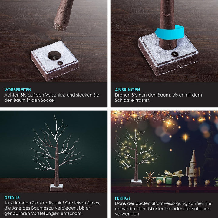KESSER® Lichterbaum Birkenbaum 60cm LED Mit Fernbedienung Timer 8 Modi Lichterzweige für Innen Warmw