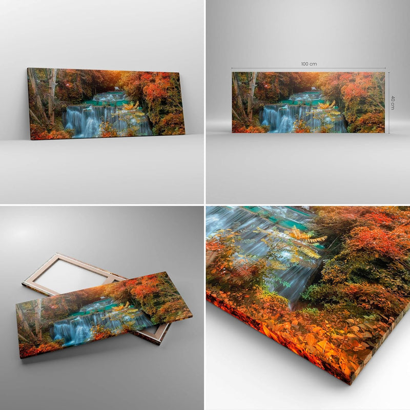 Panorama Bilder auf Leinwand 100x40cm Leinwandbild Park Wasserfall Wasser Gross Wanddeko Bild Schlaf