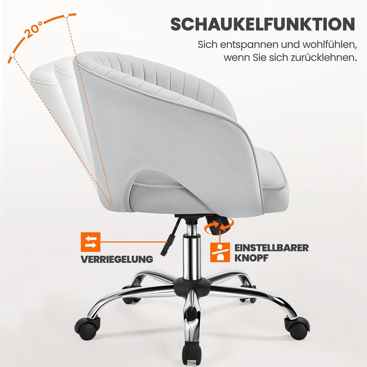 Yaheetech Bürostuhl mit Samtbezug, Ergonomischer Schreibtischstuhl mit Armlehnen, Drehstuhl mit Roll