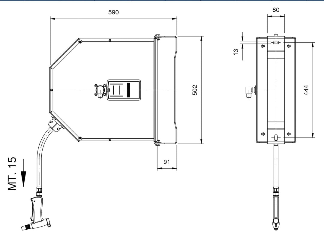 Geschlossener Schlauchaufroller zur Wandmontage Edelstahl 10-20m (Schlauchlänge 15m), Schlauchlä
