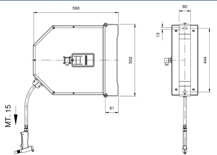 Geschlossener Schlauchaufroller zur Wandmontage Edelstahl 10-20m (Schlauchlänge 15m), Schlauchlä